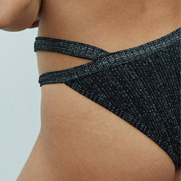 NWT UO Sparkly Seamless Metallic Black Bikini Set - Picture 4 of 4